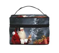 GDSHJKLW Cosmetic Bags For Women, Large Capacity Travel Makeup Bag Organizer Storage Waterproof Toiletry Pouch With Zipper And Carry Handle Merry Christmas Santa'S Gift Portable Cosmetic Bag