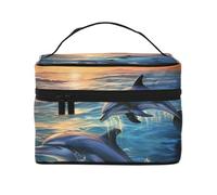 GDSHJKLW Cosmetic Bags For Women, Large Capacity Travel Makeup Bag Organizer Storage Waterproof Toiletry Pouch With Zipper And Carry Handle Dolphins In The Sea1 Portable Cosmetic Bag