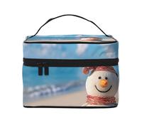 GDSHJKLW Cosmetic Bags For Women, Large Capacity Travel Makeup Bag Organizer Storage Waterproof Toiletry Pouch With Zipper And Carry Handle Sand Snowman On Beach Portable Cosmetic Bag