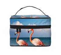 GDSHJKLW Cosmetic Bags For Women, Large Capacity Travel Makeup Bag Organizer Storage Waterproof Toiletry Pouch With Zipper And Carry Handle Pink Flamingo Walking On The Beach Portable Cosmetic Bag
