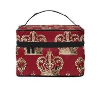 GDSHJKLW Cosmetic Bags For Women, Large Capacity Travel Makeup Bag Organizer Storage Waterproof Toiletry Pouch With Zipper And Carry Handle Red Crown Portable Cosmetic Bag