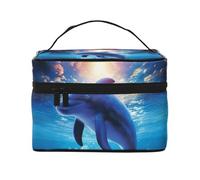 GDSHJKLW Cosmetic Bags For Women, Large Capacity Travel Makeup Bag Organizer Storage Waterproof Toiletry Pouch With Zipper And Carry Handle Cute Dolphins Portable Cosmetic Bag