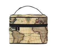 GDSHJKLW Cosmetic Bags For Women, Large Capacity Travel Makeup Bag Organizer Storage Waterproof Toiletry Pouch With Zipper And Carry Handle World Map Retro Portable Cosmetic Bag