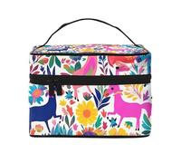 GDSHJKLW Cosmetic Bags For Women, Large Capacity Travel Makeup Bag Organizer Storage Waterproof Toiletry Pouch With Zipper And Carry Handle Mexican Otomi Animals Portable Cosmetic Bag