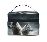 GDSHJKLW Cosmetic Bags For Women, Large Capacity Travel Makeup Bag Organizer Storage Waterproof Toiletry Pouch With Zipper And Carry Handle Wolf At Night Portable Cosmetic Bag