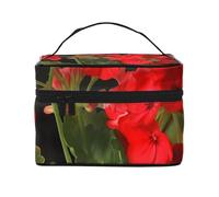 GDSHJKLW Cosmetic Bags For Women, Large Capacity Travel Makeup Bag Organizer Storage Waterproof Toiletry Pouch With Zipper And Carry Handle Red Geraniums1 Portable Cosmetic Bag