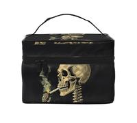 GDSHJKLW Cosmetic Bags For Women, Large Capacity Travel Makeup Bag Organizer Storage Waterproof Toiletry Pouch With Zipper And Carry Handle A Skeleton With Burning Cigarette Portable Cosmetic Bag