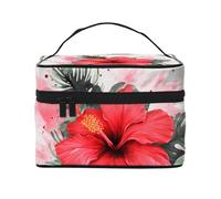 GDSHJKLW Cosmetic Bags For Women, Large Capacity Travel Makeup Bag Organizer Storage Waterproof Toiletry Pouch With Zipper And Carry Handle Red Hibiscus Portable Cosmetic Bag