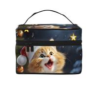 GDSHJKLW Cosmetic Bags For Women, Large Capacity Travel Makeup Bag Organizer Storage Waterproof Toiletry Pouch With Zipper And Carry Handle Cute Cat Sing Christmas Carols Portable Cosmetic Bag