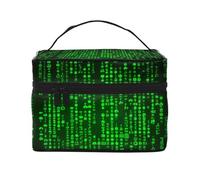 GDSHJKLW Cosmetic Bags For Women, Large Capacity Travel Makeup Bag Organizer Storage Waterproof Toiletry Pouch With Zipper And Carry Handle Green Number Binary Portable Cosmetic Bag