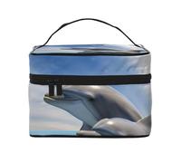 GDSHJKLW Cosmetic Bags For Women, Large Capacity Travel Makeup Bag Organizer Storage Waterproof Toiletry Pouch With Zipper And Carry Handle Two Dolphins Portable Cosmetic Bag
