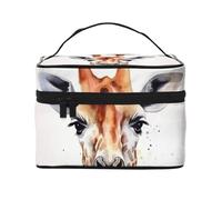 GDSHJKLW Cosmetic Bags For Women, Large Capacity Travel Makeup Bag Organizer Storage Waterproof Toiletry Pouch With Zipper And Carry Handle Stylish Animal Watercolor Giraffe Portable Cosmetic Bag
