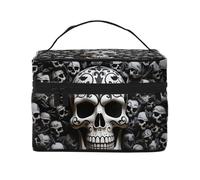 GDSHJKLW Cosmetic Bags For Women, Large Capacity Travel Makeup Bag Organizer Storage Waterproof Toiletry Pouch With Zipper And Carry Handle Black And White Skulls Portable Cosmetic Bag