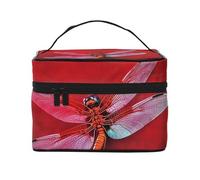 GDSHJKLW Cosmetic Bags For Women, Large Capacity Travel Makeup Bag Organizer Storage Waterproof Toiletry Pouch With Zipper And Carry Handle Dragonfly On Red Background Portable Cosmetic Bag