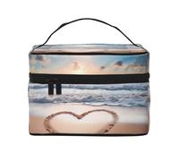 GDSHJKLW Cosmetic Bags For Women, Large Capacity Travel Makeup Bag Organizer Storage Waterproof Toiletry Pouch With Zipper And Carry Handle Heart Shape Romantic Beach Portable Cosmetic Bag