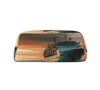 GDSHJKLW Cruise Ship Leather Pencil Case Large Capacity Pen Pouch,Zipper Makeup Bag For Women Men Travel Toiletry Bags Waterproof Cosmetic Bag Wide-Open Coin Pouch Purse, Gold, One Size