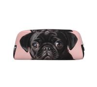 GDSHJKLW Cute Black Pug Leather Pencil Case Large Capacity Pen Pouch,Zipper Makeup Bag For Women Men Travel Toiletry Bags Waterproof Cosmetic Bag Wide-Open Coin Pouch Purse