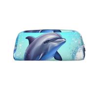 GDSHJKLW Cute Dolphin Leather Pencil Case Large Capacity Pen Pouch,Zipper Makeup Bag For Women Men Travel Toiletry Bags Waterproof Cosmetic Bag Wide-Open Coin Pouch Purse