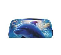 GDSHJKLW Cute Dolphins Leather Pencil Case Large Capacity Pen Pouch,Zipper Makeup Bag For Women Men Travel Toiletry Bags Waterproof Cosmetic Bag Wide-Open Coin Pouch Purse