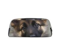 GDSHJKLW Cute German Shepherd Puppy Leather Pencil Case Large Capacity Pen Pouch,Zipper Makeup Bag For Women Men Travel Toiletry Bags Waterproof Cosmetic Bag Wide-Open Coin Pouch Purse, Silver, One