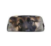 GDSHJKLW Cute German Shepherd Puppy Leather Pencil Case Large Capacity Pen Pouch,Zipper Makeup Bag For Women Men Travel Toiletry Bags Waterproof Cosmetic Bag Wide-Open Coin Pouch Purse, Gold, One Size