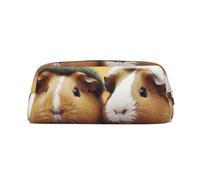 GDSHJKLW Cute Guinea Pigs Leather Pencil Case Large Capacity Pen Pouch,Zipper Makeup Bag For Women Men Travel Toiletry Bags Waterproof Cosmetic Bag Wide-Open Coin Pouch Purse, Silver, One Size