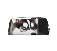 GDSHJKLW Cute Husky Dog Leather Pencil Case Large Capacity Pen Pouch,Zipper Makeup Bag For Women Men Travel Toiletry Bags Waterproof Cosmetic Bag Wide-Open Coin Pouch Purse, Gold, One Size