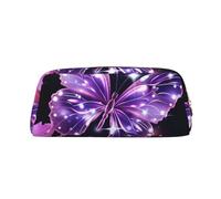 GDSHJKLW Cute Purple Butterfly Leather Pencil Case Large Capacity Pen Pouch,Zipper Makeup Bag For Women Men Travel Toiletry Bags Waterproof Cosmetic Bag Wide-Open Coin Pouch Purse