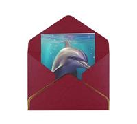 GDSHJKLW Cute sea animal dolphin Greeting Card with Dark Red Envelopes, 4x6 Thinking of You Cards Happy Birthday Wedding Invitation Blank Note Card for All Occasions