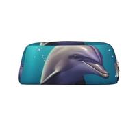 GDSHJKLW Cute Sea Animal Dolphin Leather Pencil Case Large Capacity Pen Pouch,Zipper Makeup Bag For Women Men Travel Toiletry Bags Waterproof Cosmetic Bag Wide-Open Coin Pouch Purse, Gold, One Size