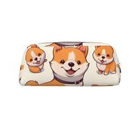 GDSHJKLW Cute Shiba Inu Dog Leather Pencil Case Large Capacity Pen Pouch,Zipper Makeup Bag For Women Men Travel Toiletry Bags Waterproof Cosmetic Bag Wide-Open Coin Pouch Purse, Silver, One Size