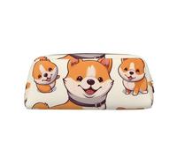 GDSHJKLW Cute Shiba Inu Dog Leather Pencil Case Large Capacity Pen Pouch,Zipper Makeup Bag For Women Men Travel Toiletry Bags Waterproof Cosmetic Bag Wide-Open Coin Pouch Purse, Gold, One Size