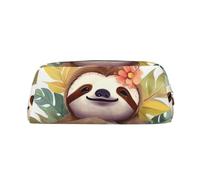 GDSHJKLW Cute Sloth Leaves Leather Pencil Case Large Capacity Pen Pouch,Zipper Makeup Bag For Women Men Travel Toiletry Bags Waterproof Cosmetic Bag Wide-Open Coin Pouch Purse, Gold, One Size