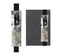 GDSHJKLW Cute White Cat Elastic Band Pen Holder Detachable Pu Leather Pen Sleeve Pouch Journal Pencil Holder Pencil Case Office Supplies Gift For Hardcover Journals Notebooks Planners