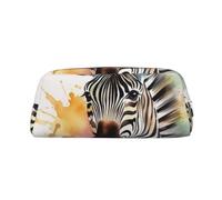 GDSHJKLW Cute Zebra Watercolor Leather Pencil Case Large Capacity Pen Pouch,Zipper Makeup Bag For Women Men Travel Toiletry Bags Waterproof Cosmetic Bag Wide-Open Coin Pouch Purse