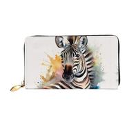 GDSHJKLW Cute Zebra Watercolor Women Wallets Leather Zip Around Clutch Purses Waterproof Credit Card Holder With Phone Holder Ladies Travel Coin Purse