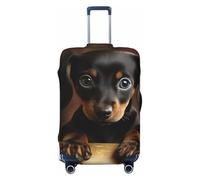 GDSHJKLW Dog Dachshund Travel Luggage Cover Suitcase Protector Washable Elastic Suitcase Cover Anti-Scratch Luggage Protector Travel Suitcase Baggage Cover Fits 18-32 Inch Suitcase, Black, L