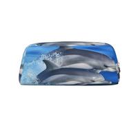 GDSHJKLW Dolphin Family Leather Pencil Case Large Capacity Pen Pouch,Zipper Makeup Bag For Women Men Travel Toiletry Bags Waterproof Cosmetic Bag Wide-Open Coin Pouch Purse, Gold, One Size