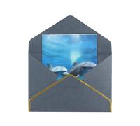 GDSHJKLW Dolphins in the Ocean Greeting Card with Black Envelopes, 4x6 Thinking of You Cards Happy Birthday Wedding Invitation Blank Note Card for All Occasions