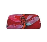 GDSHJKLW Dragonfly On Red Background Leather Pencil Case Large Capacity Pen Pouch,Zipper Makeup Bag For Women Men Travel Toiletry Bags Waterproof Cosmetic Bag Wide-Open Coin Pouch Purse, Gold, One