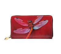 GDSHJKLW Dragonfly On Red Background Women Wallets Leather Zip Around Clutch Purses Waterproof Credit Card Holder With Phone Holder Ladies Travel Coin Purse