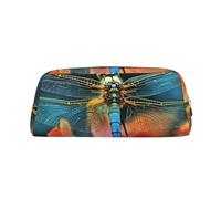 GDSHJKLW Dragonfly On The Flower Leather Pencil Case Large Capacity Pen Pouch,Zipper Makeup Bag For Women Men Travel Toiletry Bags Waterproof Cosmetic Bag Wide-Open Coin Pouch Purse, Gold, One Size