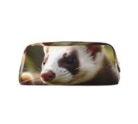 GDSHJKLW Foraging Ferret Leather Pencil Case Large Capacity Pen Pouch,Zipper Makeup Bag For Women Men Travel Toiletry Bags Waterproof Cosmetic Bag Wide-Open Coin Pouch Purse, Gold, One Size