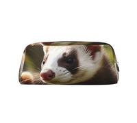 GDSHJKLW Foraging Ferret Leather Pencil Case Large Capacity Pen Pouch,Zipper Makeup Bag For Women Men Travel Toiletry Bags Waterproof Cosmetic Bag Wide-Open Coin Pouch Purse, Silver, One Size
