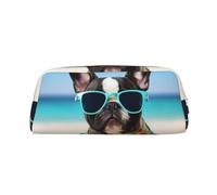 GDSHJKLW French Bulldog Summer Leather Pencil Case Large Capacity Pen Pouch,Zipper Makeup Bag For Women Men Travel Toiletry Bags Waterproof Cosmetic Bag Wide-Open Coin Pouch Purse