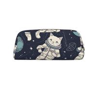 GDSHJKLW Fun Cat Astronaut Leather Pencil Case Large Capacity Pen Pouch,Zipper Makeup Bag For Women Men Travel Toiletry Bags Waterproof Cosmetic Bag Wide-Open Coin Pouch Purse