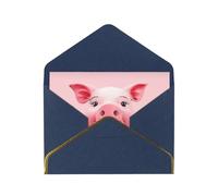 GDSHJKLW Funny Pink Pig Face Greeting Card with Blue Envelopes, 4x6 Thinking of You Cards Happy Birthday Wedding Invitation Blank Note Card for All Occasions