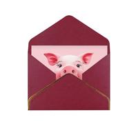 GDSHJKLW Funny Pink Pig Face Greeting Card with Dark Red Envelopes, 4x6 Thinking of You Cards Happy Birthday Wedding Invitation Blank Note Card for All Occasions