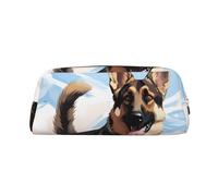 GDSHJKLW German Shepherd Dog Lovers Leather Pencil Case Large Capacity Pen Pouch,Zipper Makeup Bag For Women Men Travel Toiletry Bags Waterproof Cosmetic Bag Wide-Open Coin Pouch Purse, Gold, One Size