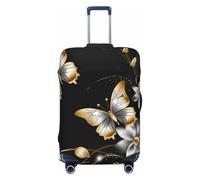 GDSHJKLW Gold White Butterflies Black1 Travel Luggage Cover Suitcase Protector Washable Elastic Suitcase Cover Anti-Scratch Luggage Protector Travel Suitcase Baggage Cover Fits 18-32 Inch Suitcase